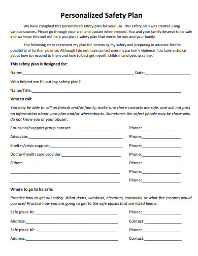 sample personalized written safety plan