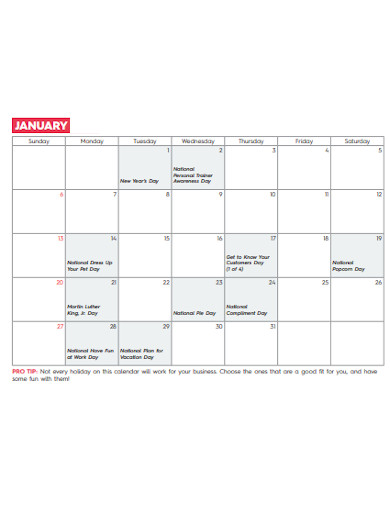 small business marketing plan calendar