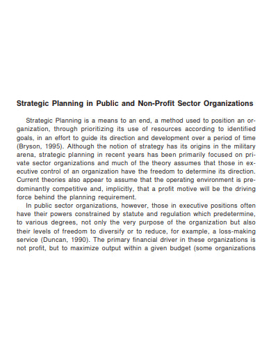 strategic planning in public and non profit organizations