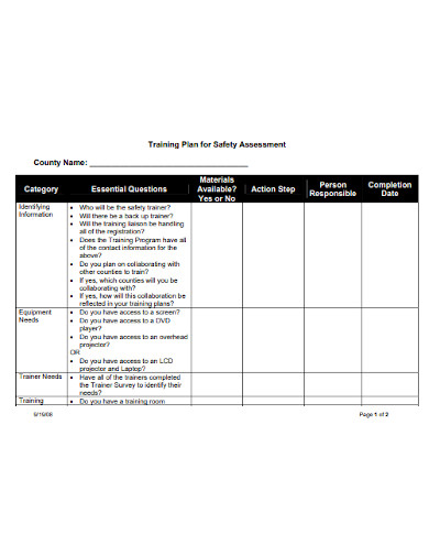 training plan for safety assessment