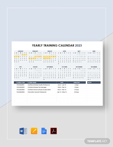 yearly training calendar