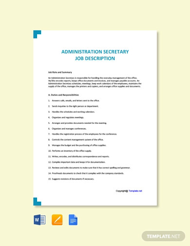 Administration Secretary Job Description