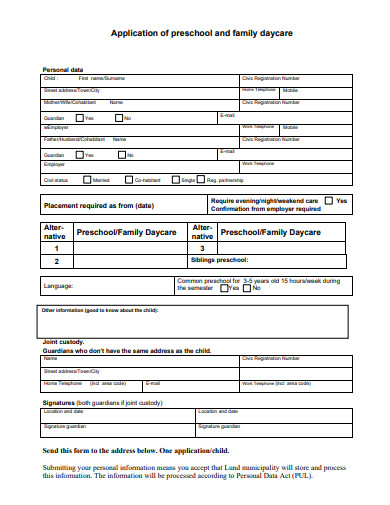 Daycare Application Form 10 Examples Format Pdf Examples 2261