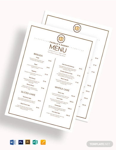 bakery menu design template