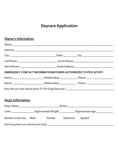 Daycare Application Form 10 Examples Format Pdf Examples 9019