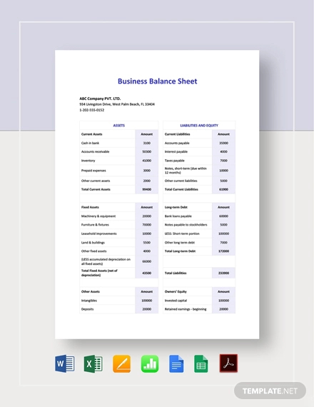 Business Balance Sheet Template