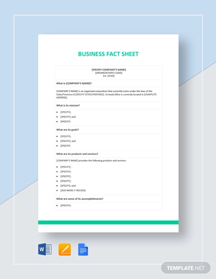 business fact sheet template