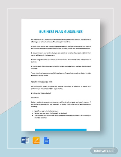 business plan guidelines template