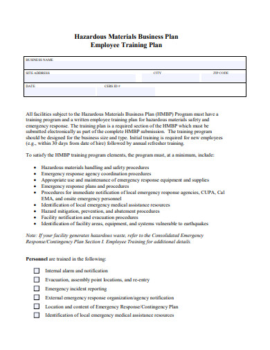 business training plan for employee