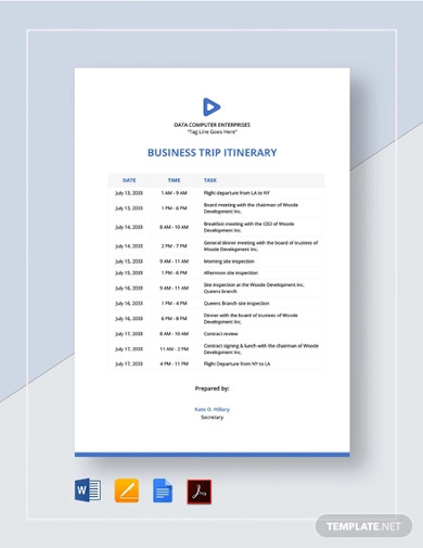 business trip itinerary