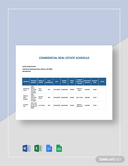 commercial real estate schedule template