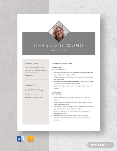 commis chef resume template