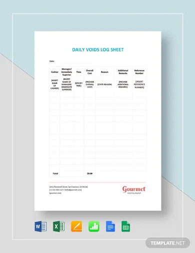 Daily Voids Log Sheet Template