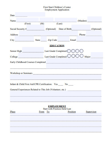 daycare employment application
