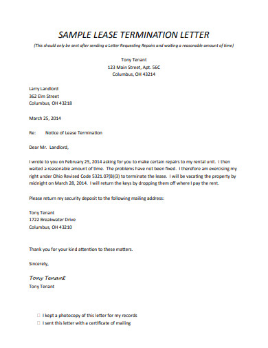 Lease Termination Letter - 10+ Examples, Format, Sample | Examples