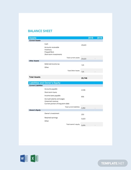 Free Balance Sheet Template