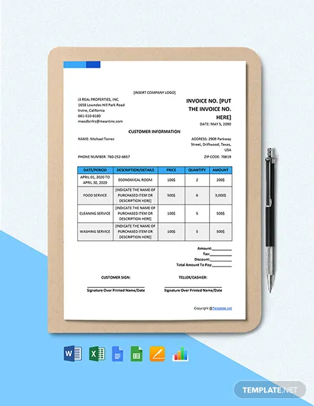 free blank real estate invoice template