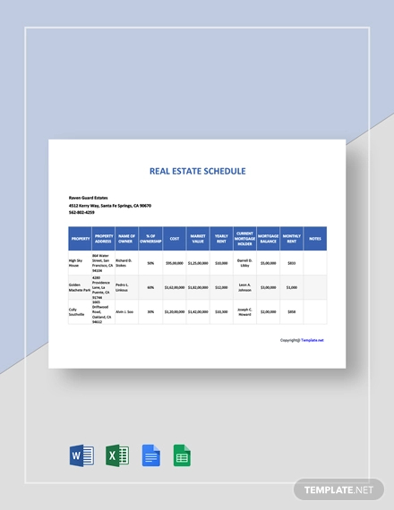 free blank real estate schedule template