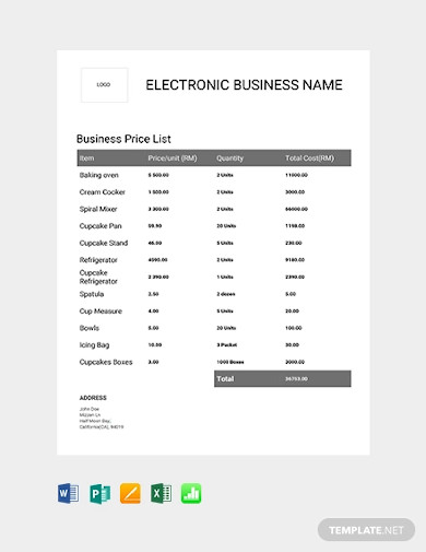 free business price list