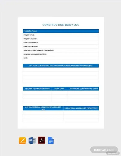 free construction daily log template