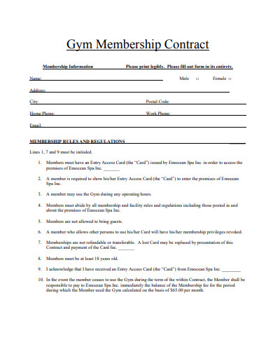 gym membership contract example