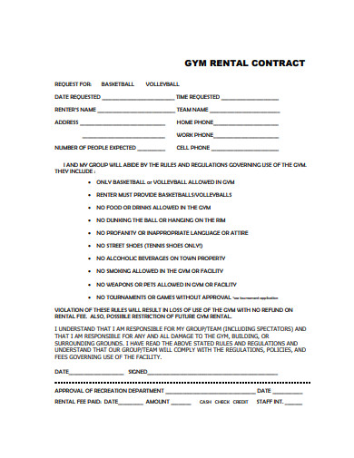 gym rental contract agreement