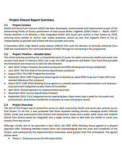 health and social care project closure report
