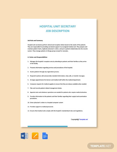 Hospital Unit Secretary Job Description