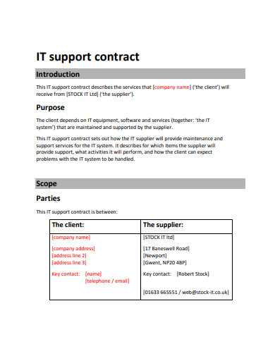 it support and maintenance contract