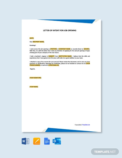 Letter Of Intent for a Job - 7+ Examples, Format, PDF