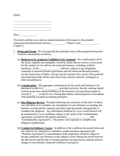 letter of intent to purchase a busines