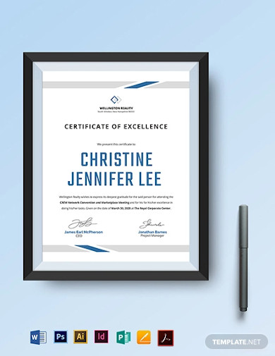modern certificate of excellence template