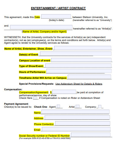 Artist Contract 10  Examples Format How To Create Pdf