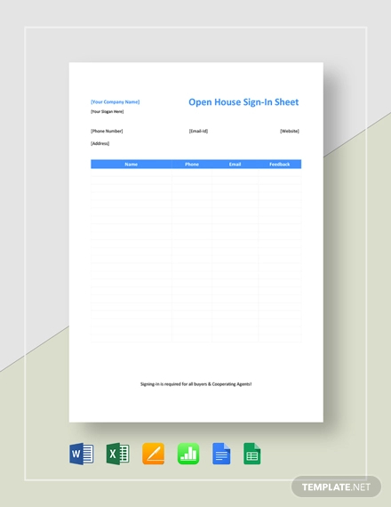 open house sign in sheet template