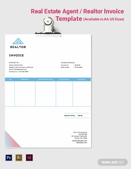 Real Estate Agent Realtor Invoice Template