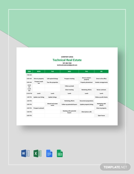 real estate agent schedule template