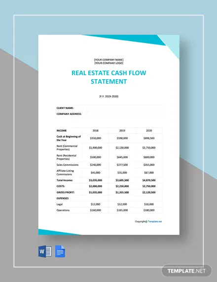 real estate cash flow statement template