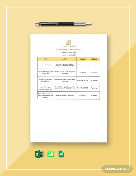 Real Estate Goal Setting Worksheet Template