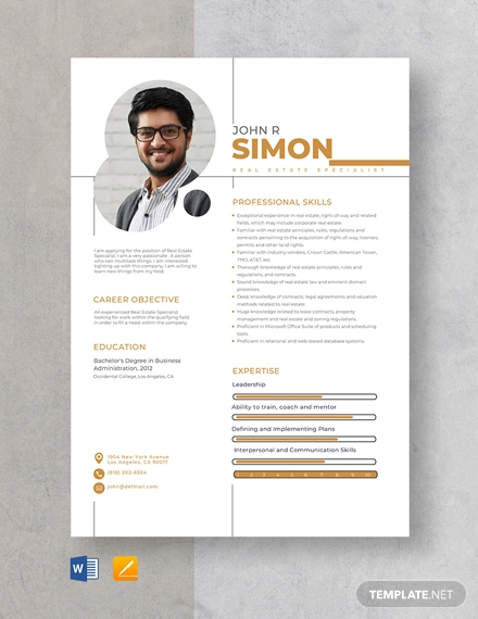 real estate specialist resume template
