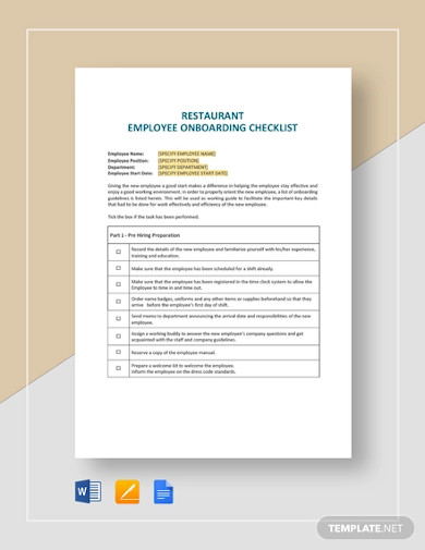 Restaurant Employee Onboarding Checklist