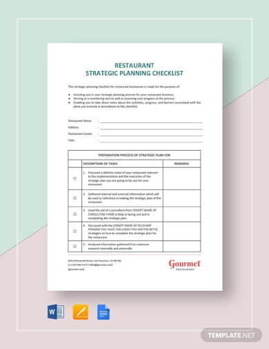 restaurant strategic planning checklist template