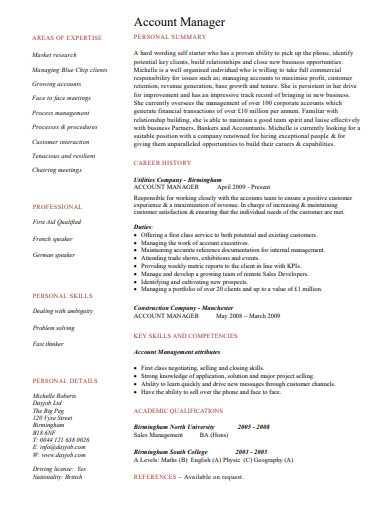 sales account manager resume