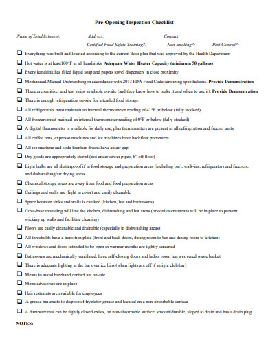 sample checklist for starting up a restaurant