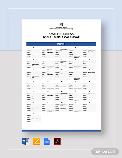 Small Business Social Media Calendar