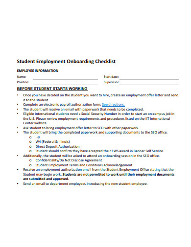 student employment onboarding checklist