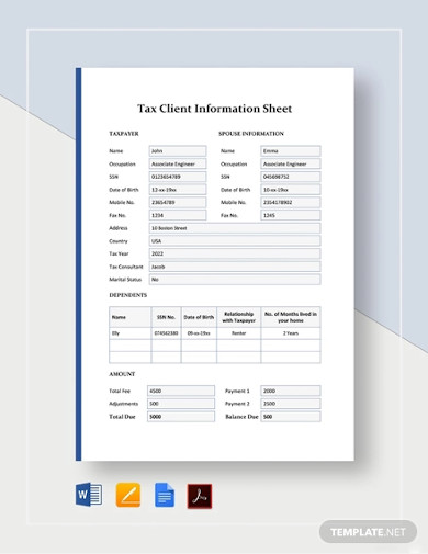 tax client information sheet template