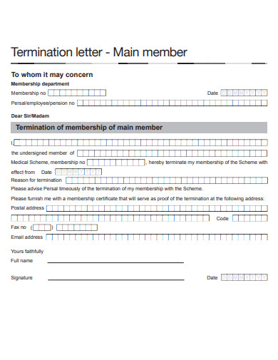 termination of services letter to member