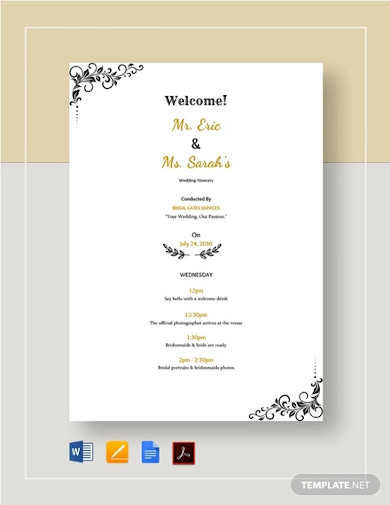 Wedding Itinerary Template