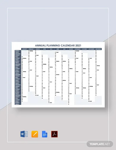 annual planning calendar template