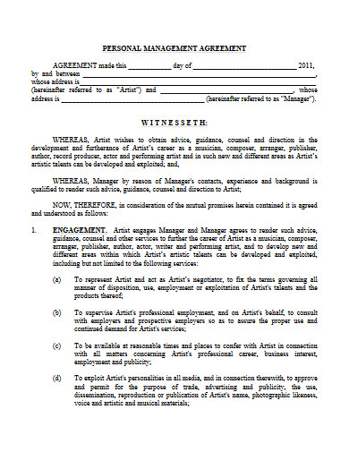 artist personal management contract agreement